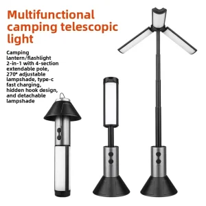 Outdoor Multifunctional Telescopic Rechargeable LED Camping Light, 270-Degree Adjustable, Floor-Standing