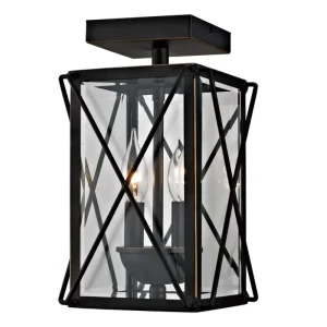 Outdoor Pendant Ceiling Light with Cage Design, ORB Finish, Clear Glass Shade