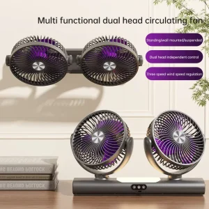 Outdoor-RV Ready Dual Head Circulating Fan with Strong Wind and Rechargeable Battery