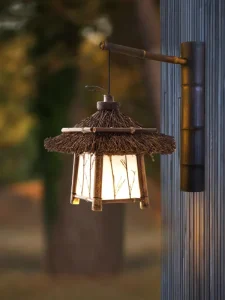 Outdoor Retro Japanese Bamboo Woven Acrylic Warm White Waterproof IP65 LED Wall Lamp for Courtyard Residential Areas & Tea Rooms