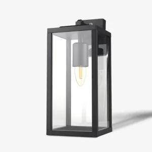 Outdoor Retro Wall Lamp Black Aluminum Frame Glass Shade LED Patio Wall Light