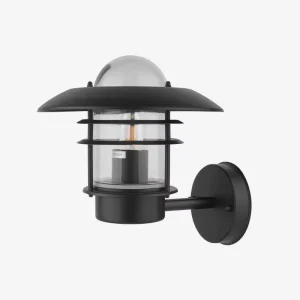 Outdoor Retro Wall Lamp Black Stainless Steel Frame Glass Shade LED Patio Wall Light