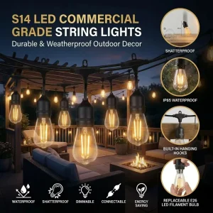 Outdoor S14 LED Patio String Lights Waterproof Hanging Lights for Garden Backyard Pergola Bistro Decoration