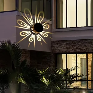 Outdoor Shadow Wall Lamp Rechargeable Warm White RGB LED Fence Light IP65 Shadow Projector Lamp Solar Lights for Home and Garden
