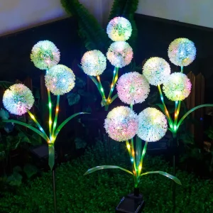 Outdoor Solar Dandelion Lights 3 Head Multicolor LED Flower IP65 Waterproof Landscape Stake for Garden Pathway Yard