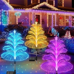 Outdoor Solar Garden Light Christmas Tree Fiber Optic Jellyfish Lawn Lamp Waterproof 7 Color Variable Solar LED Decor Lights