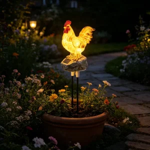 Outdoor Solar Garden Light Waterproof Resin Rooster Floor Lamp Glowing Lawn Light for Park square Christmas Landscape Decoration