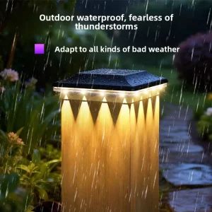 Outdoor Solar LED Column Lamp for Garden and Courtyard with Manual & Remote Control IP44 Waterproof (2 Pack)