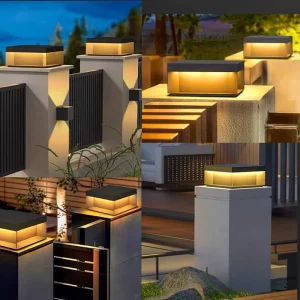 Outdoor Solar LED Pillar Light E27 Stainless Steel IP65 Waterproof Warm White Induction Dimmable Black