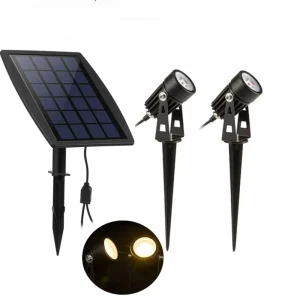 Outdoor Solar LED Spot Light Waterproof Garden Twin Head