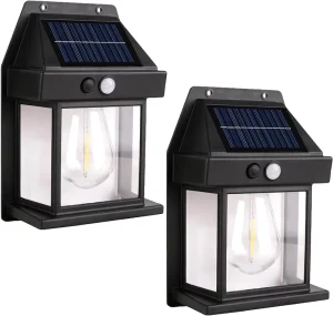 Outdoor Solar LED Wall Lamp, Tungsten Style, IP65 Waterproof, Smart Sensing, 8-Hour Working Time, Black and Warm White