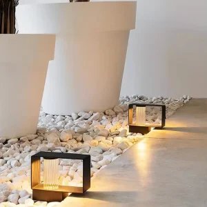 Outdoor Solar Landscape Path Light Bollard Lighting with Transparency Fluted Glass for Lawn Patio Courtyard Decoration