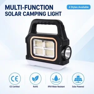 Outdoor Solar Lantern Work Lamp, IP65, 6000K, Dimmable, USB Charging