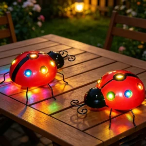 Outdoor Solar Powered LED Waterproof Wrought Iron Ladybug Decorative Wall Mounted Garden Courtyard Light