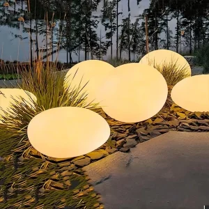 Outdoor Solar-Powered Pebble LED Glass Stone Lawn Lamp Warm Light Waterproof for Courtyards and Parks