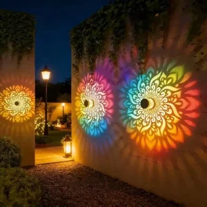 Outdoor Solar Powered Wall Light with Mandala Design Projection for Garden Yard Patio Decoration