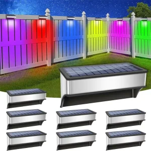 Outdoor Solar RGB Color Changing Stainless Steel Wall Lamp Waterproof IP65 Fence Balustrade Courtyard Garden Fence Highlight