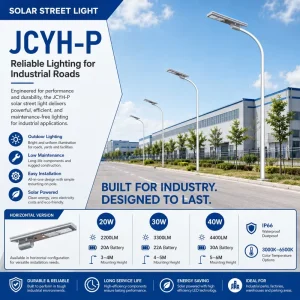 Outdoor Solar Road Street Light IP66 LED 40W Aluminum with Battery DC Power Supply CCC & RoHS Certified 5-Year Warranty