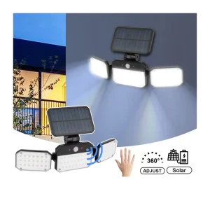Outdoor Solar Security Light 3 Adjustable Heads PIR Motion Sensor 270 Degree Waterproof 20W Garden Wall Flood Light