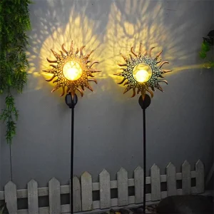 Outdoor Solar Wrought Iron Garden Lawn Lamp Five pointed Star Hollow Insert Landscape Projection Lamp