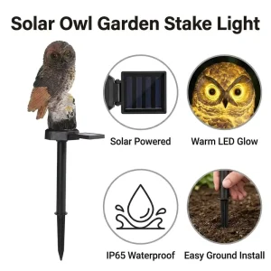 Outdoor Spike Pathway Garden Owl Solar LED Light Small Resin IP65 Patio