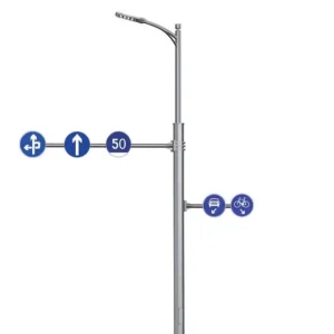 Outdoor Square Iron Street Light Pole Dual Arm Design Hot Dip Galvanized Anti Corrosion Traffic