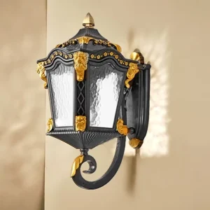 Outdoor Square LED Wall Lamp Lion Shaped Cast Aluminum Glass Brushed Copper 3500K Warm White Lighting Fixture 2 Year Warranty