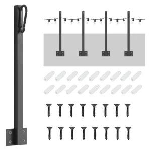 Outdoor String Light Poles Black Metal Wall Mount Light Hangers Weatherproof Hooks for Patio Deck Garden String Lights