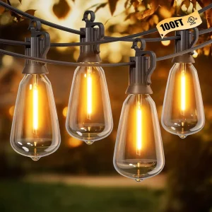 Outdoor String Lights Patio Lights 100FT ST38 Shatterproof Dimmable Waterproof Hanging Outside Light for Garden Home Decor