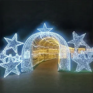 Outdoor Walk Through Lighted Star Tunnel of Christmas Lights for Commercial Winter Wonder Zoo Light Show