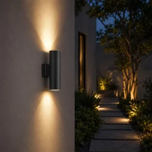 Outdoor Wall Light up and Down Lighting Cylinder Wall Lamp 5 Gear CCT Adjustment Photocell Dusk to Dawn Sensor IP65 Waterproof