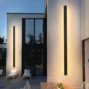 Outdoor Wall Sconce Lamp Black Strip Waterproof Light Aluminum Acrylic IP65 Garden Street Square Wall Mounted Solar