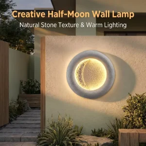 Outdoor Waterproof 3000K Dimmable Crescent Moon Wall Lamp Villa Courtyard Landscape Garden Exterior Wall Light Concrete