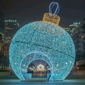Outdoor Waterproof Christmas 3D LED Motif Light Wire Frame Handmade Big Ornament Giant Arch Ball Lights For Shopping Malls