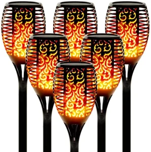 Outdoor Waterproof IP65 Flickering Fire Flame Effect 96 LED Flame Solar Lamp Decoration Landscape Light Solar Garden Lawn Light