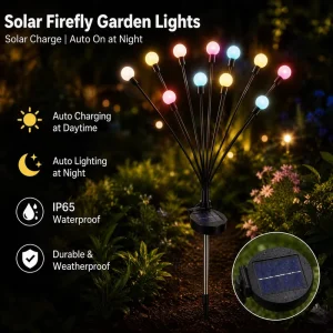 Outdoor Waterproof IP65 Garden Firefly LED Lights Solar Powered Starburst Swaying for Yard Patio Pathway Landscape Decor