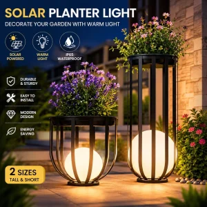 Outdoor Waterproof IP65 LED Stainless Steel Plant Flowerpot Lawn Balcony Camping Picnic Tea Table Solar Garden Light for Villa