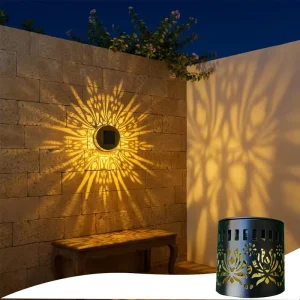 Outdoor Waterproof Iron Hollow Solar Wall Light with Photocell