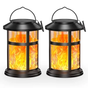 Outdoor Waterproof LED Solar Lantern Bright Flickering Flame Hanging Garden Lights for Yard Patio Decor IP65 Rating