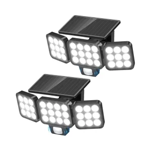 Outdoor Waterproof LED Solar Wall Lamp Bright Flood Light Motion Sensor 3 Head Upgrade Glass Panel Square Security for Garden