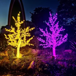 Outdoor Waterproof LED Tree Light Simulated Park Landscape Ornament with Cherry & Peach Blossom for Garden Decorations