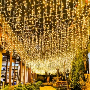 Outdoor Waterproof LED Waterfall Icicle Curtain Lights Garden Street Restaurant Fairy Decorative Lighting for Indoor
