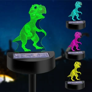 Outdoor Waterproof Landscape Lighting RGB 7 Color 3D Illusion Acrylic Dinosaur Solar Powered Garden Decoration Lawn Lamp