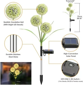 Outdoor Waterproof Led Decorative Light Lamp Solar Dandelion Flower Light Backyard Exterior Garden Patio Yard Decoration