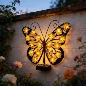 Outdoor Waterproof Metal Solar Butterfly Light Solar Garden Wall Hanging Landscape Light for Fence Wall Backyard Decoration