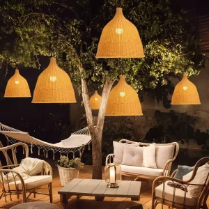 Outdoor Waterproof Rattan Woven Pendant Lights for Garden Decoration Hanging Lighting