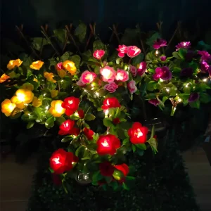 Outdoor Waterproof Solar Azalea LED Lights Garden Pathway Lawn Decoration Zalea Flower Stake Lights for Patio Landscape