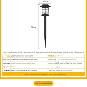 Outdoor Waterproof Solar LED Lawn Light Mini Solar Light Courtyard Lantern Patio Garden Light Manual Control 86x86x380mm