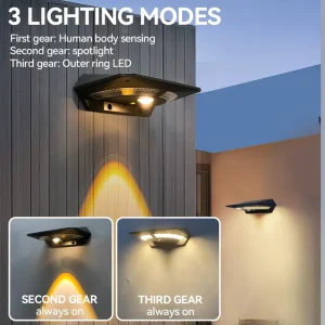 Outdoor Waterproof Solar LED Wall Lamp IP65 Radar Motion Sensor 1800mAh 3 Lighting Modes Wall Mounted Garden Home Decor