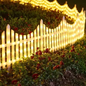 Outdoor Waterproof Solar LED Warm White Fence Panels With Lights IP65 Garden Landscape Plastic Fence Lights